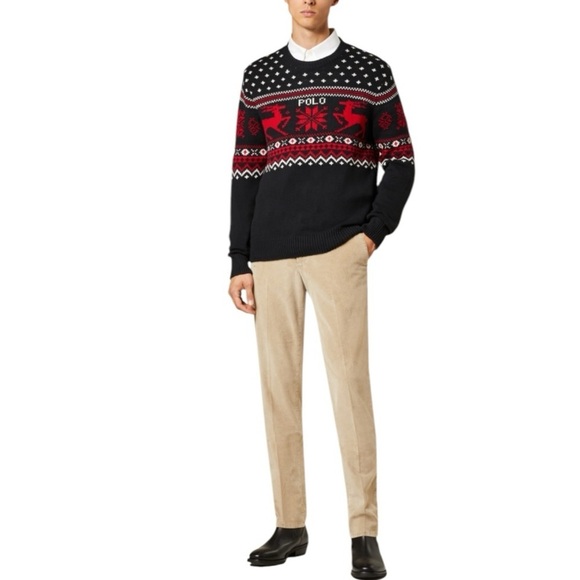 POLO RALPH LAUREN Reindeer Cotton Cashmere Crewneck Sweater Fair Isle Size L NEW - Picture 8 of 12